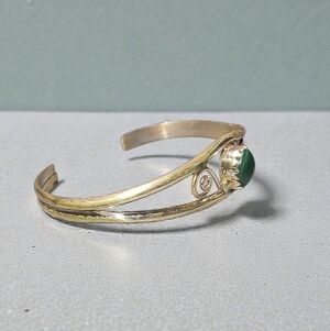 Malachite And Sterling Silver Signed Native American Baby Bracelet